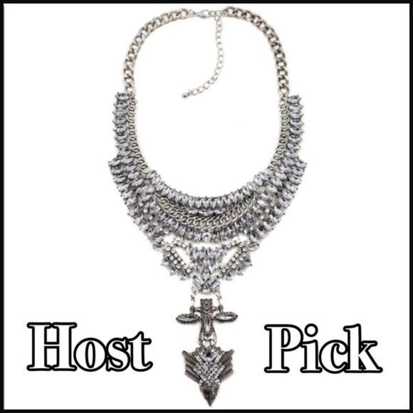 Giant Crystal Silver Detailed Statement Necklace - Picture 1 of 4
